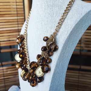 Acrylic Faceted Root Beer Citrine Molded Plastic Teardrop Necklace Unsigned EUC